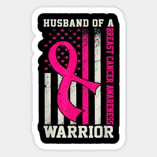 Husband Of A Warrior Breast Cancer Awareness US Flag Ribbon Sticker